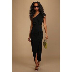 Lulus Take Me Out Black One-shoulder Maxi Dress - Size M